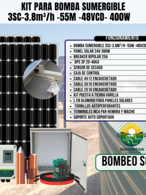 KIT BOMBA SUMERGIBLE 3SC-3.8M³/H -55M -48VCD- 400W