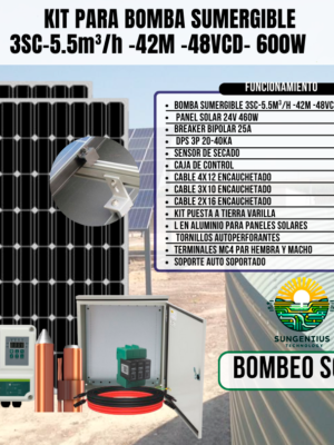 KIT BOMBA SUMERGIBLE 3SC-5.5M³/H -42M -48VCD- 600W