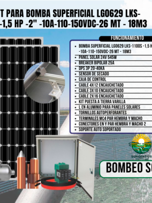 KIT BOMBA SUPERFICIAL LG0629 LKS-1100S-1,5 HP-2″-10A-110-150VDC-26 MT-18M3