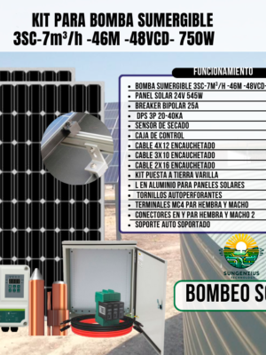 KIT BOMBA SUMERGIBLE 3SC-7M³/H-46M-48VCD-750W