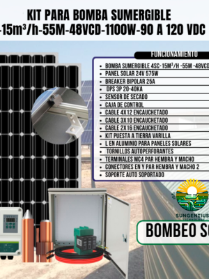 KIT BOMBA SUMERGIBLE 4SC-15M³/H-55M-48VCD-1100W-90 A 120 VDC