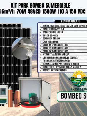 KIT BOMBA SUMERGIBLE 4SC-16M³/H-70M-48VCD-1500W-110 A 150 VDC
