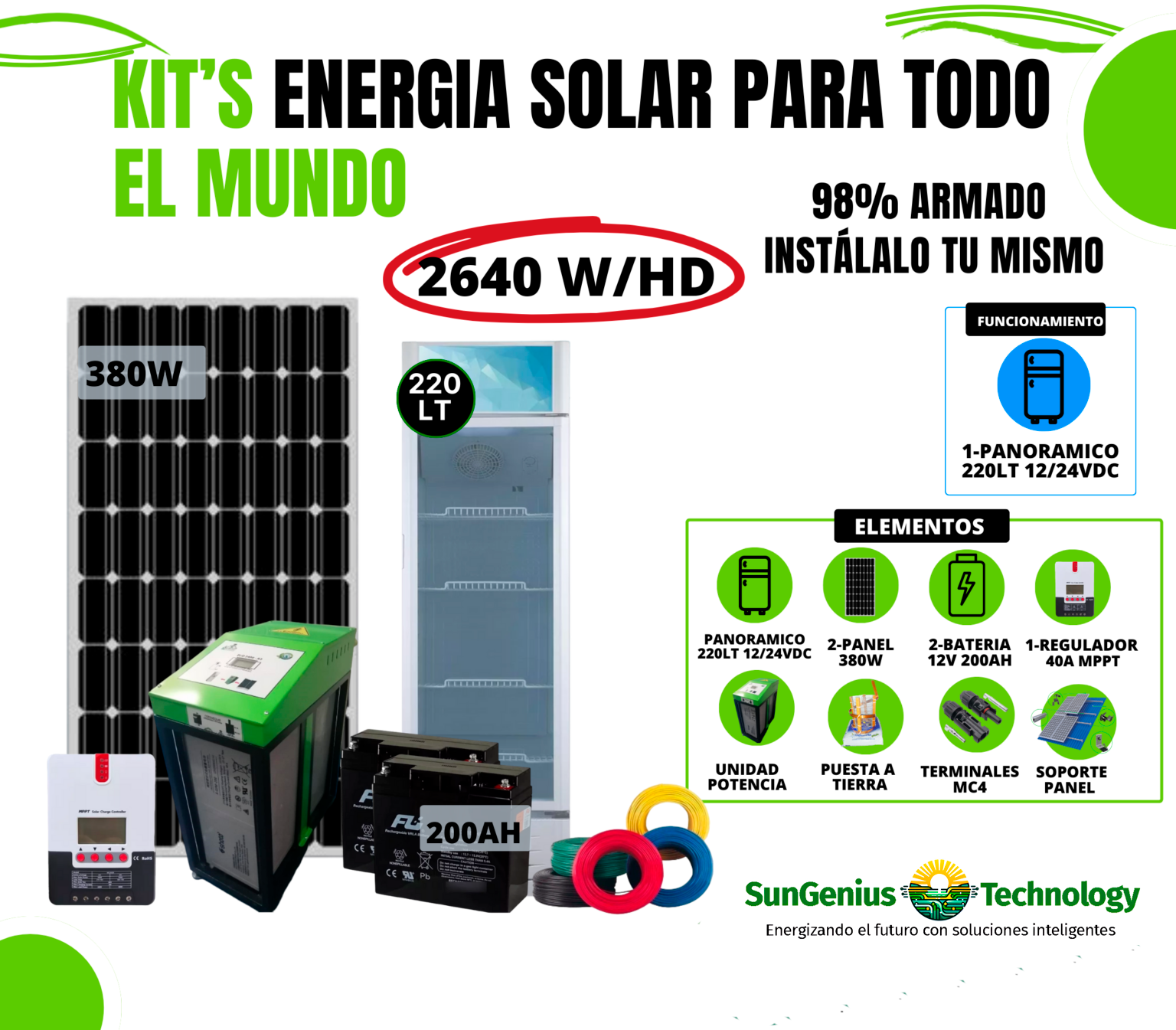 KIT REFRIGERADOR SOLAR PANORÁMICO VERTICAL 220 LTS